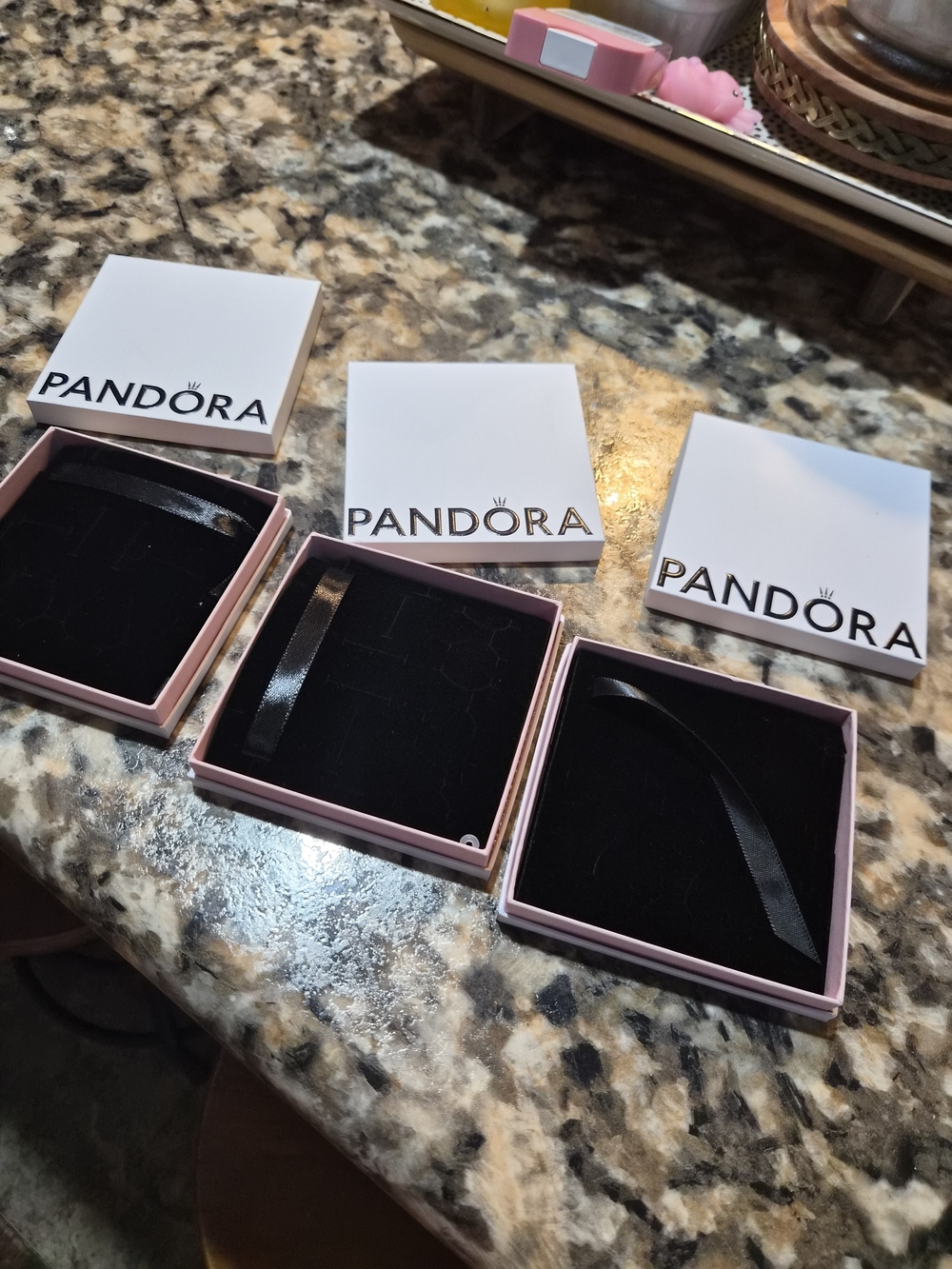 Pandora Pink Jewelry Boxes with Black Velvet Inserts